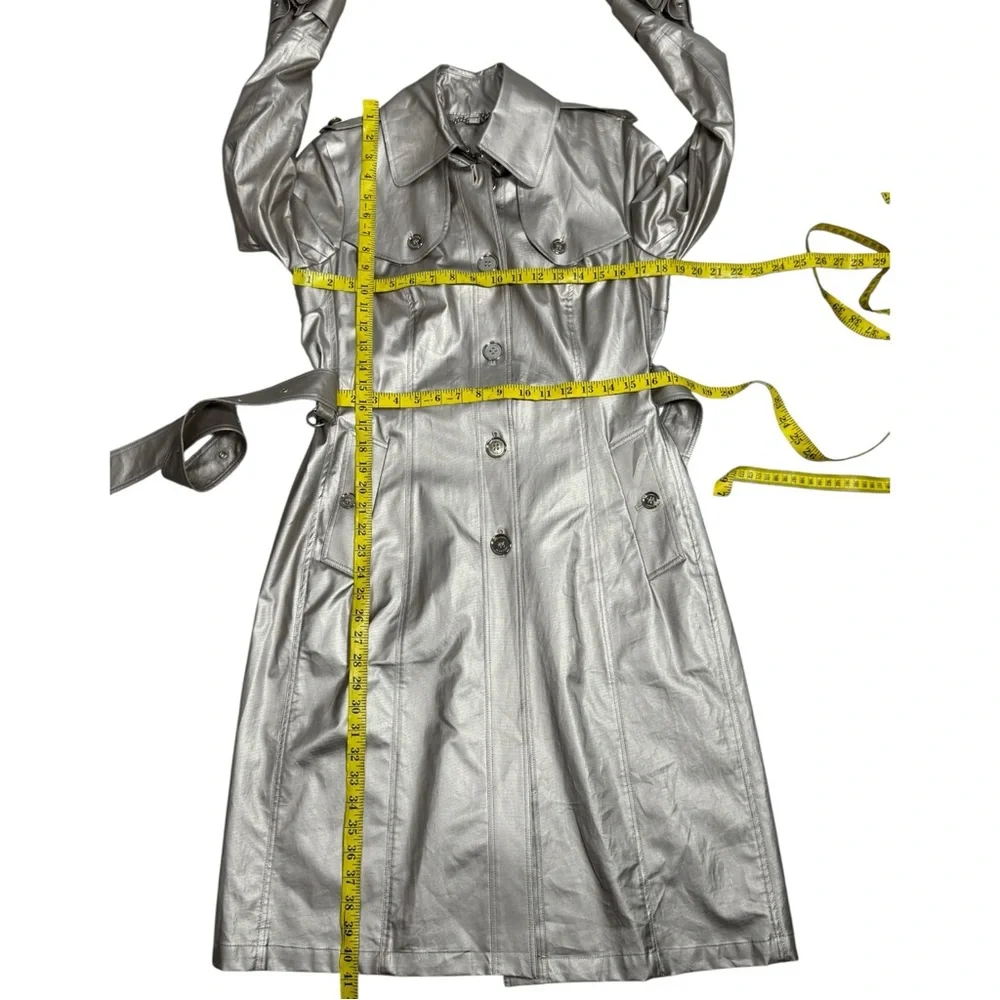 Burberry London Baldwin Metallic Trench Coat Champagne Muted Silver Gold US 6 - Picture 8 of 13